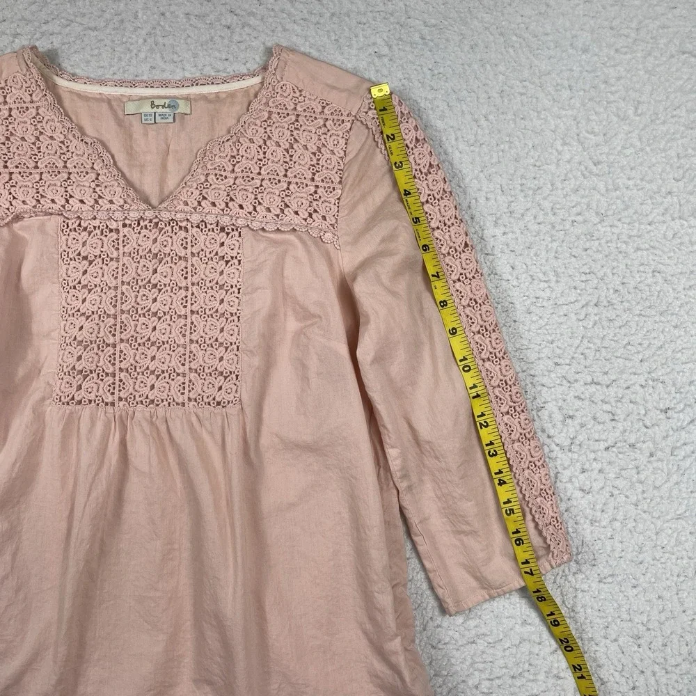 Boden Shirt Womens 6 Light Pink V Neck 3/4 Sleeve Tunic Top Cochet Casual Travel